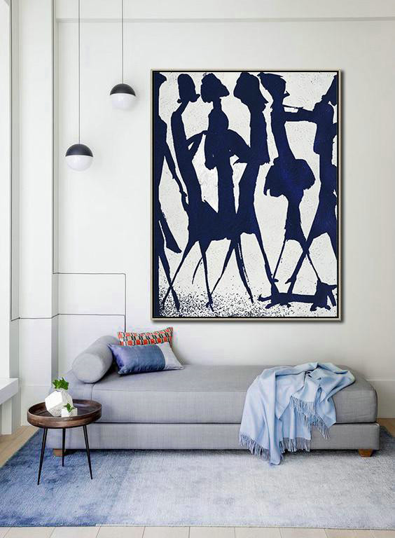 Hand Made Abstract Art,Buy Hand Painted Navy Blue Abstract Painting Online,Living Room Wall Art
